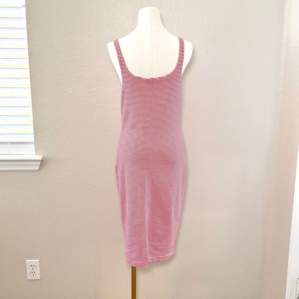 Zara Trafaluc 2010's Classic Midi Dress Bodycon Red White Striped Nautical L - Picture 4 of 11